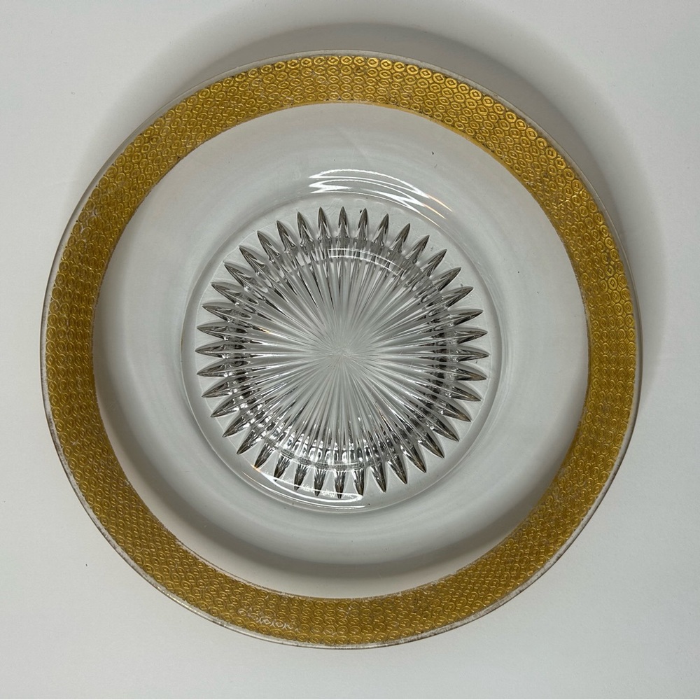 Vintage Clear Glass Display Plate With Gold Rim